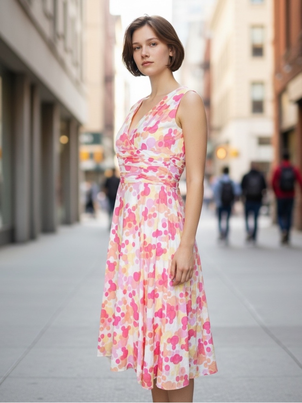 NEW Maggy London Dress Size 2 Pink Sleeveless Polka Dot A-Line Lined V neck